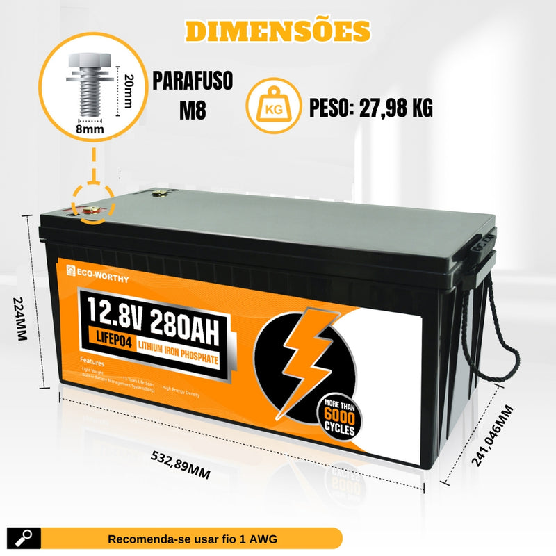 Bateria de lítio 280Ah 12V LiFePO4