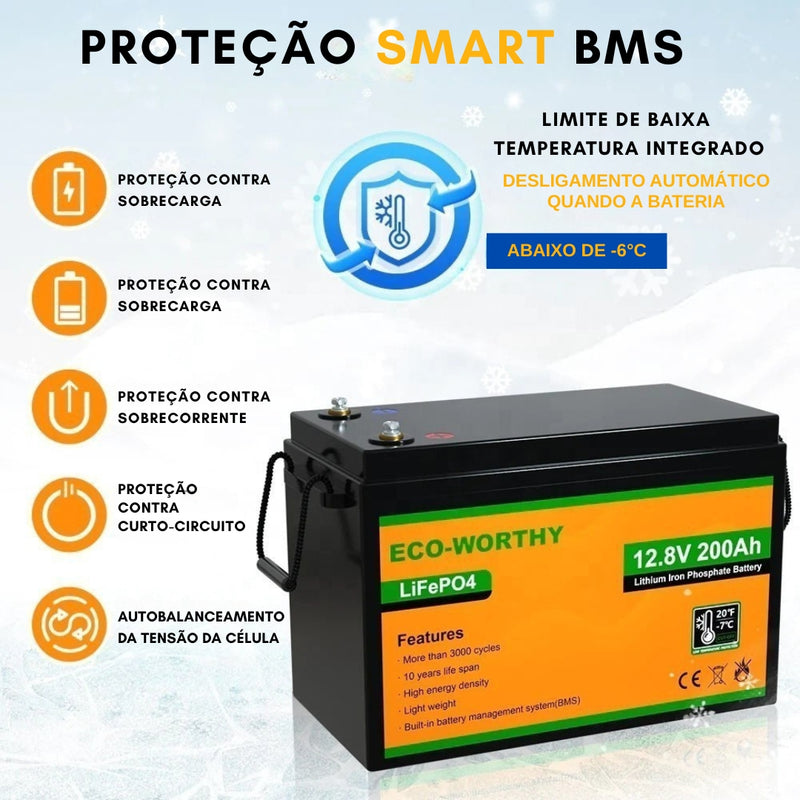 Bateria de lítio 200Ah 12V LiFePO4