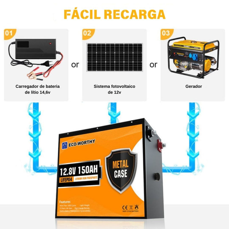 Bateria de lítio 150Ah 12V LiFePO4